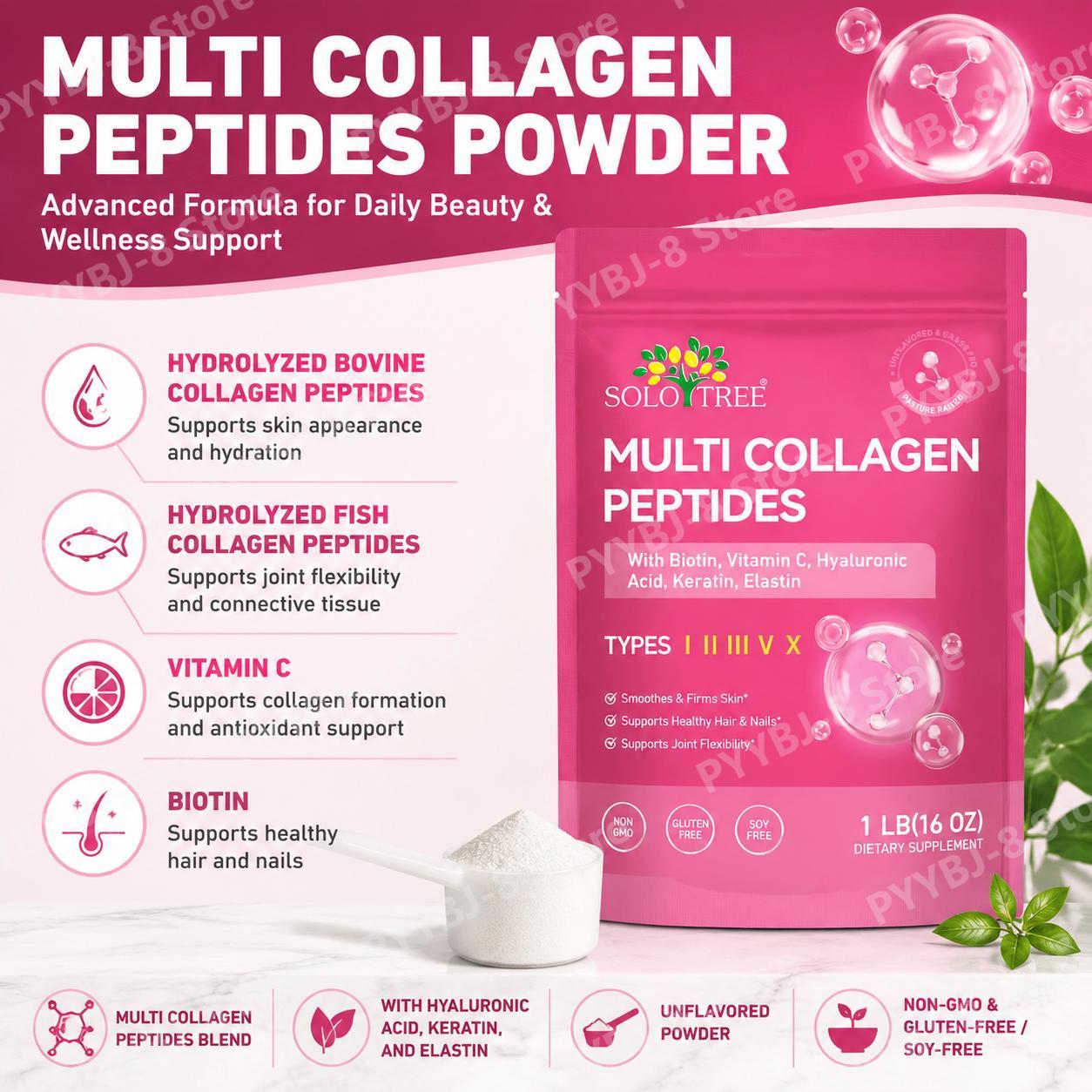 Collagen Peptide Powder - SoloTree Multi Collagen Peptides Powder dengan